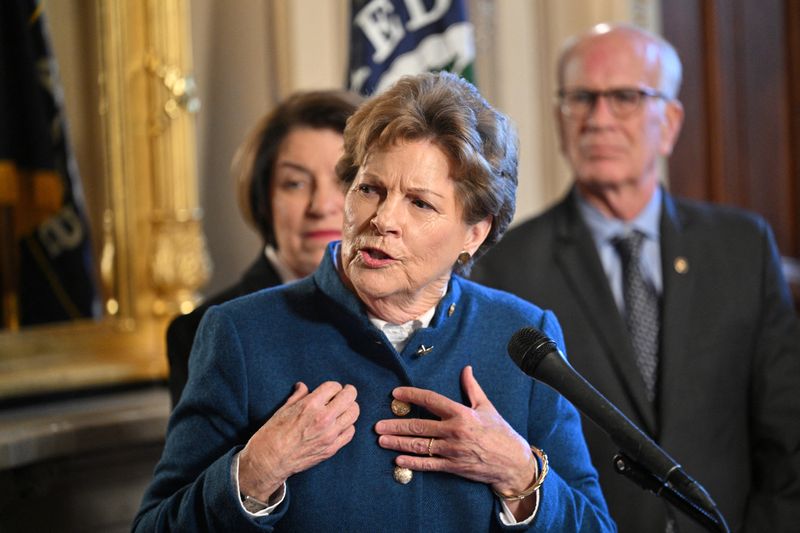 Democratic senators hold a press conference, in Washington