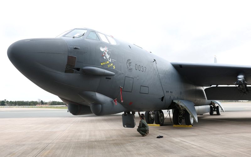 U.S. Air Force B-52H Stratofortress bomber aircraft stationed in support of Bomber Task Force, at RAF Fairford airfield, Fairford