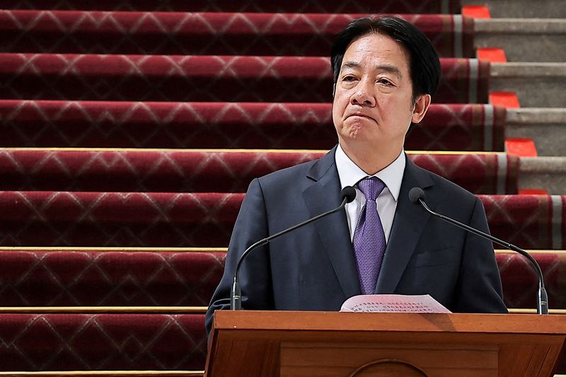 FILE PHOTO: Taiwan’s President Lai Ching-te holds a press conference in Taipei