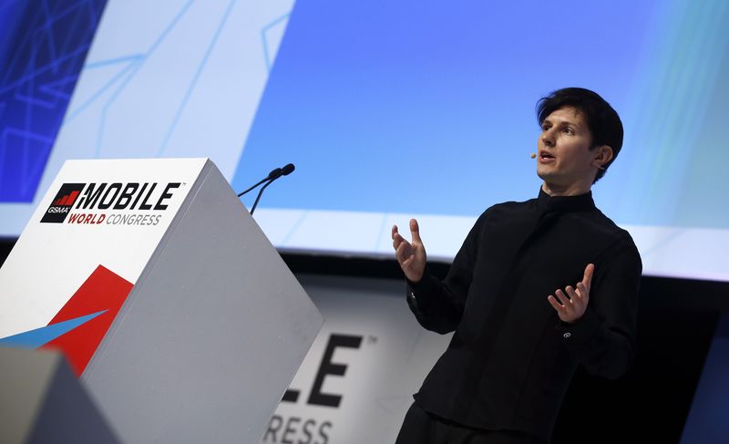 Founder and CEO of Telegram Pavel Durov delivers a keynote speech during the Mobile World Congress in Barcelona