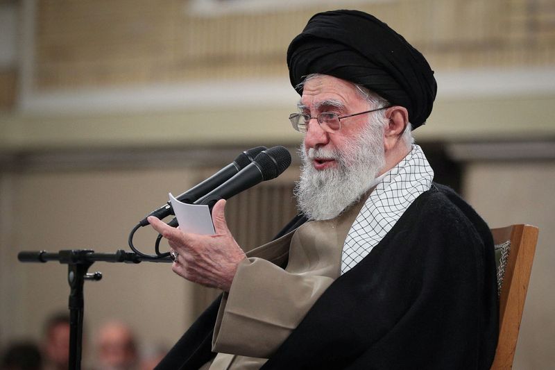Iran’s Supreme Leader Ayatollah Ali Khamenei speaks during a meeting with Iranian students in Tehran