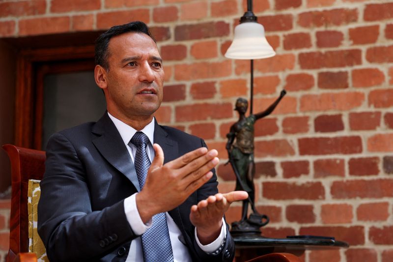 Colombian Minister of Defense, Pedro Sanchez, speaks during a interview with Reuters in Bogota