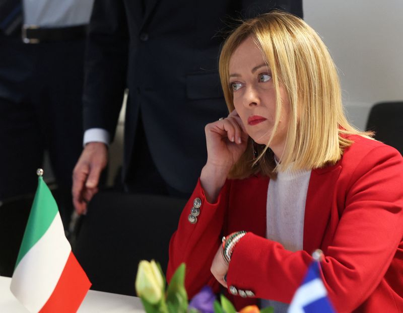Italian Prime Minister Giorgia Meloni attends a Group of Ten (G10) breakfast on migration in Brussels, Belgium, 20 March 2025.  OLIVIER HOSLET/Pool via REUTERS/File Photo