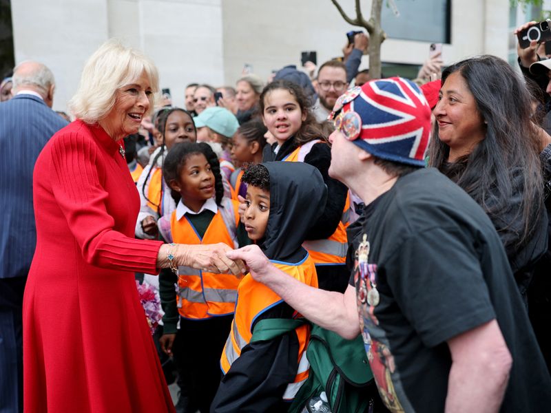 Britain's Queen Camilla meets well-wishers during a visit to the National Gallery, in London, Britain, May 6, 2025. Chris Jackson/Pool via REUTERS