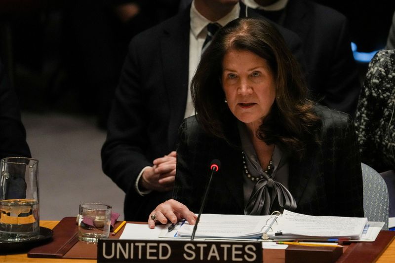 Dorothy Camille Shea, Deputy U.S. Representative to the United Nations, speaks during a United Nations Security Council meeting on the 3rd anniversary of Russia's invasion of Ukraine at U.N. headquarters in New York, U.S., February 24, 2025. REUTERS/David Dee Delgado/File Photo