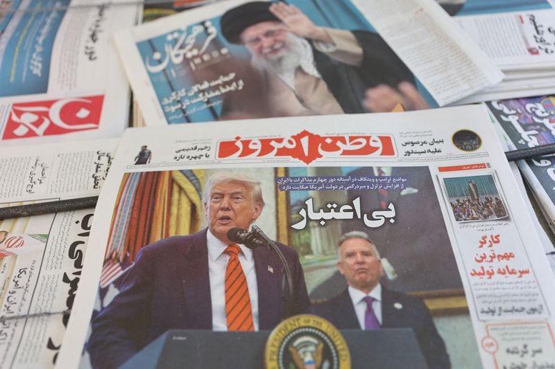 An Iranian newspaper with a cover photo of U.S. President Donald Trump and U.S. Middle East envoy Steve Witkoff, is seen in Tehran, Iran, May 11, 2025. Majid Asgaripour/WANA (West Asia News Agency) via REUTERS