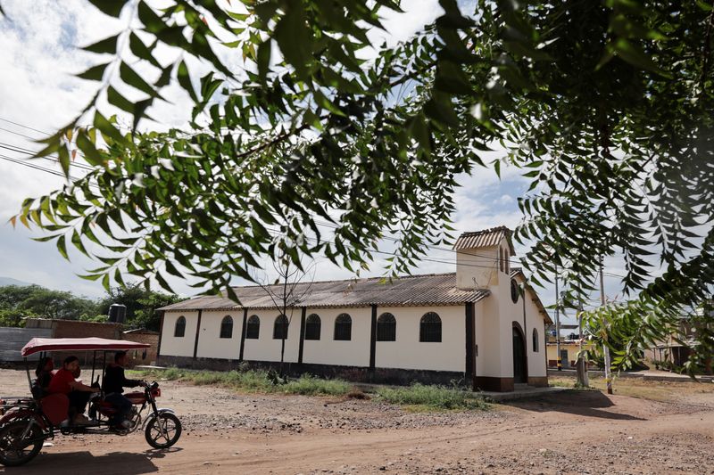 A moto-taxi passes by the Chapel Santa Rosa Cruz Pampa, where Robert Prevost, now Pope Leo XIV, preached as a young missionary in Yapatera, Peru May 11, 2025. REUTERS/Sebastian Castaneda