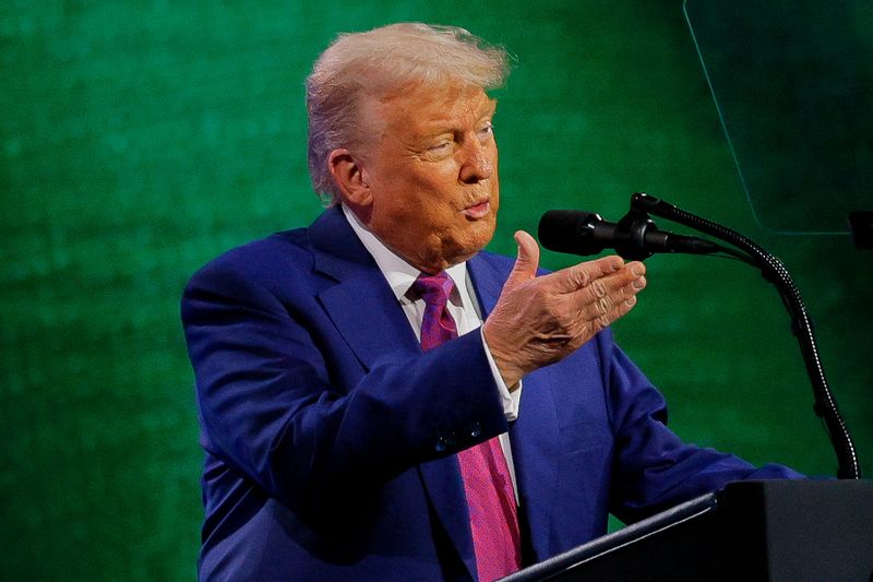 U.S. President Donald Trump attends the Saudi-U.S. Investment Forum, in Riyadh, Saudi Arabia, May 13, 2025. REUTERS/Brian Snyder/File Photo