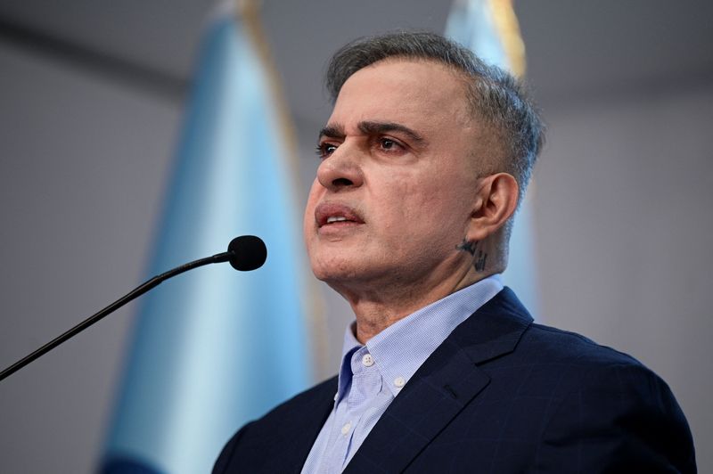 Venezuela’s Attorney General Tarek Saab addresses the media, in Caracas