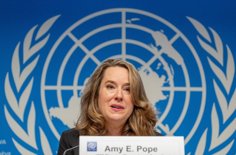 Amy Pope, the new director general of the International Organization for Migration (IOM) attends a news conference in Geneva, Switzerland October 2, 2023.  REUTERS/Denis Balibouse/File Photo