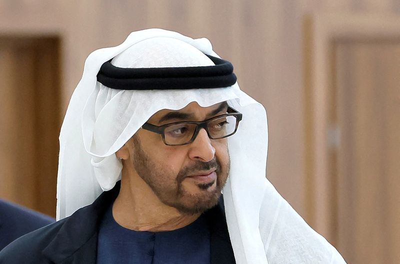 FILE PHOTO: The United Arab Emirates' President Sheikh Mohamed bin Zayed Al Nahyan arrives at the BRICS summit in Kazan, Russia October 23, 2024. REUTERS/Maxim Shemetov/Pool/File Photo
