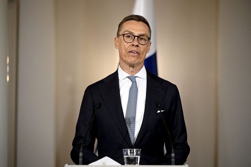 FILE PHOTO: Finnish President Alexander Stubb speaks during a press conference at the summit of the Baltic Sea NATO countries, at the Presidential Palace in Helsinki, Finland January 14, 2025.  Lehtikuva/Antti Aimo-Koivisto via REUTERS/File Photo