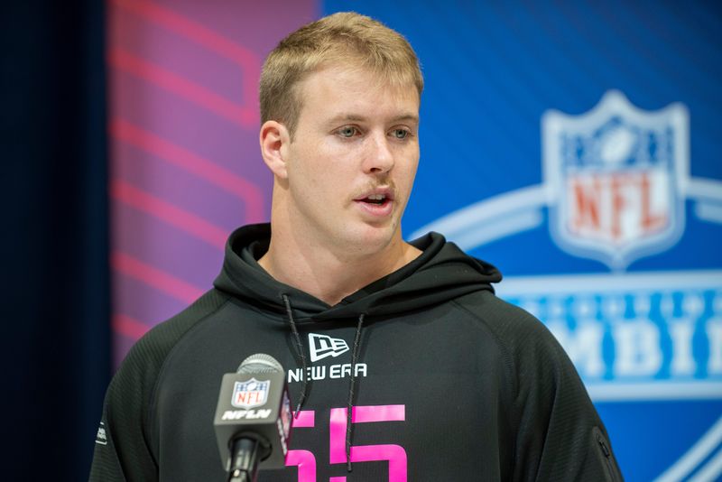 Feb 27, 2025; Indianapolis, IN, USA; Wisconsin defensive back Hunter Wohler (DB55) during the 2025 NFL Combine at Lucas Oil Stadium. Mandatory Credit: Tanner Pearson-Imagn Images